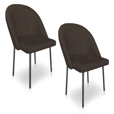 Kit 02 Cadeiras De Jantar Virginia Sued Marrom Pés De Ferro Preto Dclasse Decor