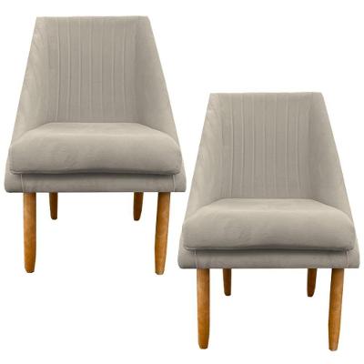 Kit 02 Cadeiras Para Sala De Jantar Ana Pés Palito Suede Bege D'classe Decor