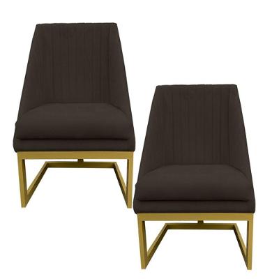 Kit 02 Cadeiras Para Sala De Jantar Ana Base De Ferro Suede Marrom D'classe Decor
