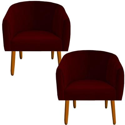 Kit 02 Poltrona Julia Decoração Salão Cadeira Escritório Recepção Estar Amamentação Suede Marsala D'classe Decor