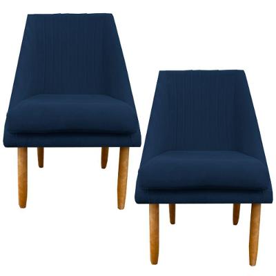 Kit 02 Cadeiras Para Sala De Jantar Ana Pés Palito Suede Azul Marinho D'classe Decor