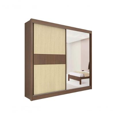 Guarda Roupa Titanium Ripado 2 Portas 6 Gavetas Com Espelho D' Doro Castanho-linho-ripado