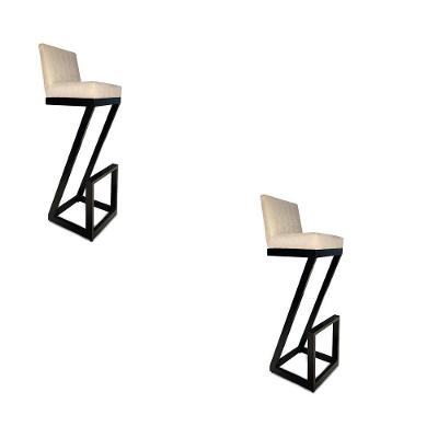 Kit 02 Banqueta Alta Z Base De Ferro Suede Bege D'classe Decor
