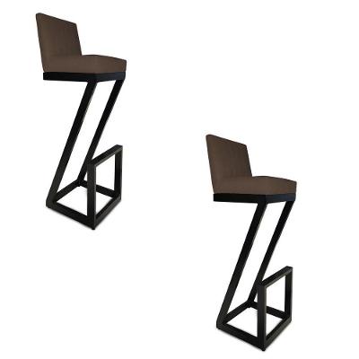 Kit 02 Banqueta Alta Z Base De Ferro Suede Marrom D'classe Decor