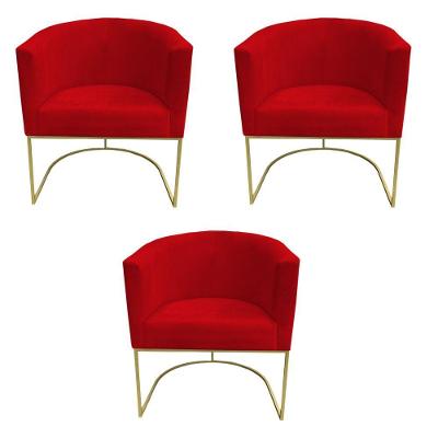 Kit 03 Poltronas Paola Base De Ferro Sued Vermelho D'classe Decor