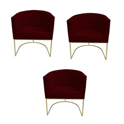 Kit 03 Poltronas Paola Base De Ferro Sued Marsala D'classe Decor