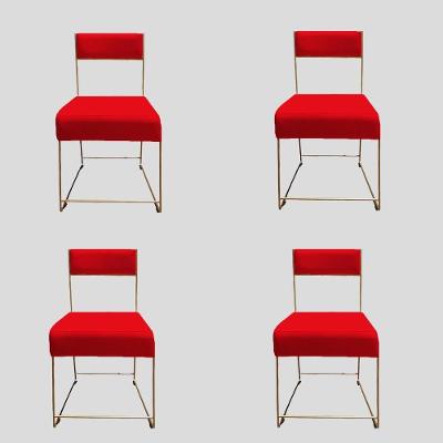 Kit 04 Cadeiras Atena Base De Ferro Maciço Dourada Suede Vermelho D'classe Decor