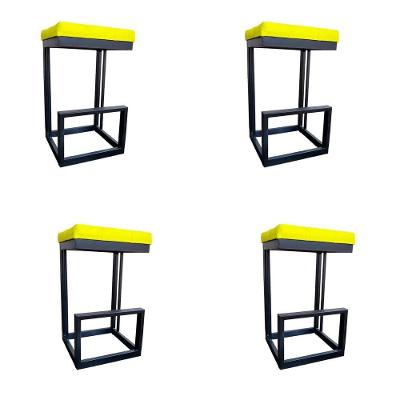 Kit 04 Banquetas Londres Base De Ferro Sued Amarelo D'classe Decor