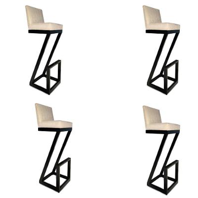 Kit 04 Banqueta Alta Z Base De Ferro Suede Bege D'classe Decor