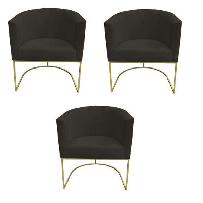 Kit 03 Poltronas Paola Base De Ferro Sued Marrom D'classe Decor