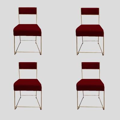 Kit 04 Cadeiras Atena Base De Ferro Maciço Dourada Suede Marsala D'classe Decor