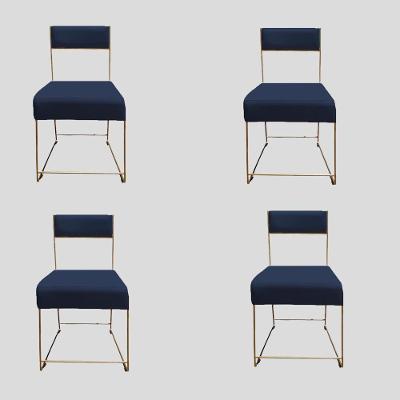 Kit 04 Cadeiras Atena Base De Ferro Maciço Dourada Veludo Azul Marinho D'classe Decor