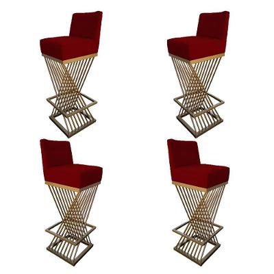 Kit 04 Banquetas Luma Base De Ferro Sued Marsala D'classe Decor