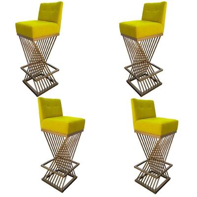 Kit 04 Banquetas Luma Base De Ferro Sued Amarelo D'classe Decor