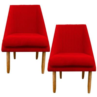 Kit 02 Cadeiras Para Sala De Jantar Ana Pés Palito Suede Vermelho D'classe Decor