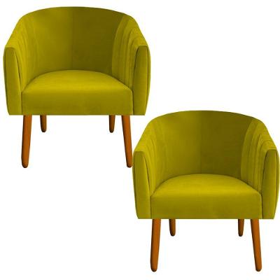 Kit 02 Poltrona Julia Decoração Salão Cadeira Escritório Recepção Estar Amamentação Suede Amarelo D'classe Decor