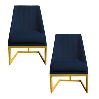 Kit 02 Cadeiras Para Sala De Jantar Ana Base De Ferro Veludo Azul Marinho D'classe Decor