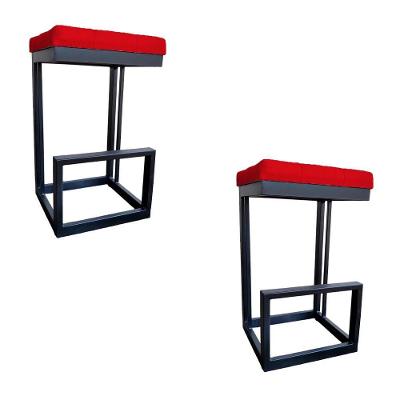Kit 02 Banquetas Londres Base De Ferro Sued Vermelho D'classe Decor