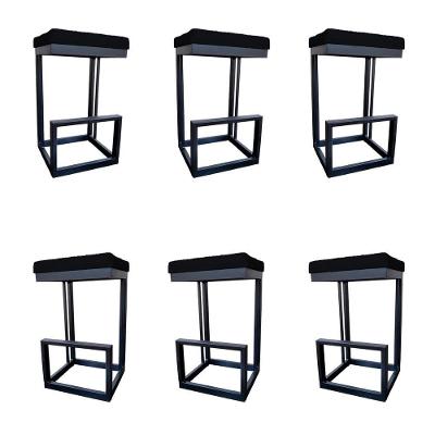 Kit 06 Banquetas Londres Base De Ferro Sued Preto D'classe Decor