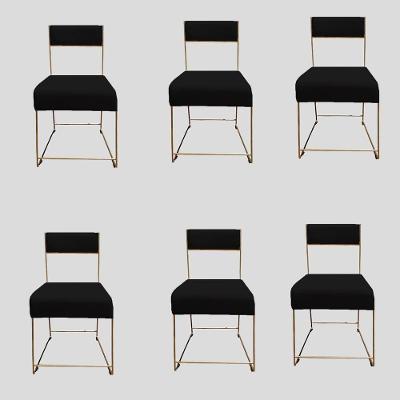 Kit 06 Cadeiras Atena Base De Ferro Maciço Dourada Veludo Preto D'classe Decor