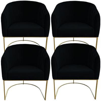 Kit 04 Poltrona Julia Com Base De Ferro Sala De Estar Escritório Recepção Clinica Suede Preto D'classe Decor
