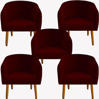 Kit 05 Poltrona Julia Decoração Salão Cadeira Escritório Recepção Estar Amamentação Suede Marsala D'classe Decor