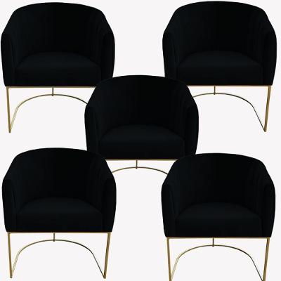 Kit 05 Poltrona Julia Com Base De Ferro Sala De Estar Escritório Recepção Clinica Suede Preto D'classe Decor