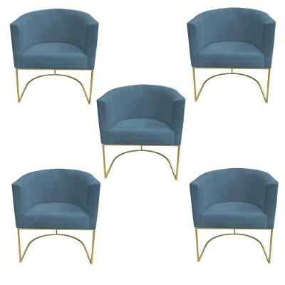 Kit 05 Poltronas Paola Base De Ferro Sued Azul Tiffany D'classe Decor