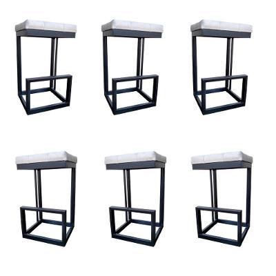 Kit 06 Banquetas Londres Base De Ferro Sued Bege D'classe Decor