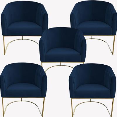Kit 05 Poltrona Julia Com Base De Ferro Sala De Estar Escritório Recepção Clinica Suede Azul Marinho D'classe Decor
