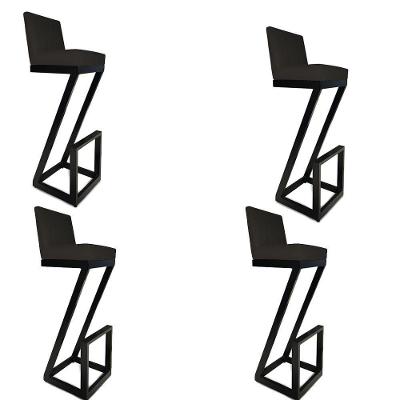 Kit 04 Banqueta Alta Z Base De Ferro Suede Preto D'classe Decor