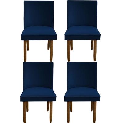 Kit 04 Cadeiras Para Sala De Jantar Tóquio Pés Palito Suede Azul Marinho D'classe Decor