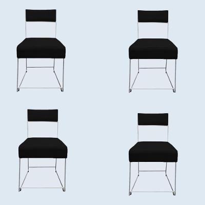 Kit 04 Cadeiras Atena Base De Ferro Maciço Prata Veludo Preto D'classe Decor