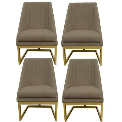 Kit 04 Cadeiras Para Sala De Jantar Ana Base De Ferro Suede Marrom Rato D'classe Decor