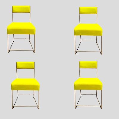 Kit 04 Cadeiras Atena Base De Ferro Maciço Dourada Suede Amarelo D'classe Decor