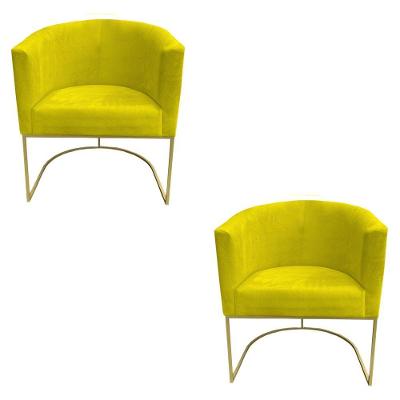 Kit 02 Poltronas Paola Base De Ferro Sued Amarelo D'classe Decor