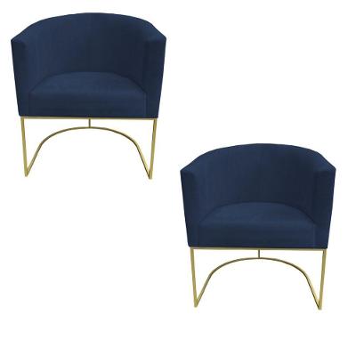Kit 02 Poltronas Paola Base De Ferro Sued Azul Marinho D'classe Decor