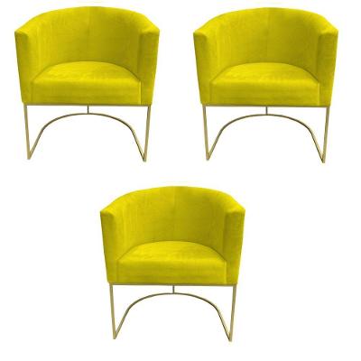 Kit 03 Poltronas Paola Base De Ferro Sued Amarelo D'classe Decor