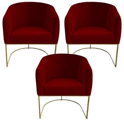 Kit 03 Poltrona Julia Com Base De Ferro Sala De Estar Escritório Recepção Clinica Suede Vermelho D'classe Decor