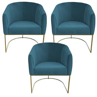 Kit 03 Poltrona Julia Com Base De Ferro Sala De Estar Escritório Recepção Clinica Suede Azul Tiffany D'classe Decor