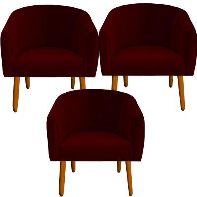 Kit 03 Poltrona Julia Decoração Salão Cadeira Escritório Recepção Estar Amamentação Suede Marsala D'classe Decor