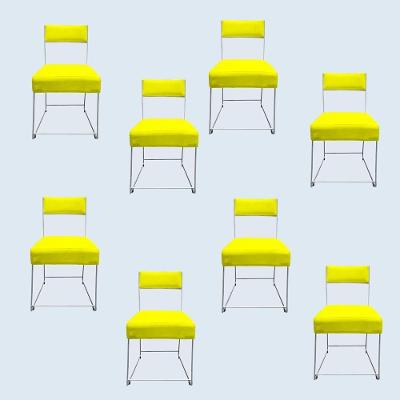 Kit 08 Cadeiras Atena Base De Ferro Maciço Prata Suede Amarelo D'classe Decor