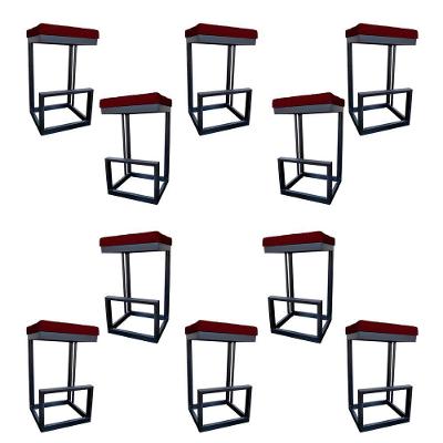Kit 10 Banquetas Londres Base De Ferro Sued Marsala D'classe Decor