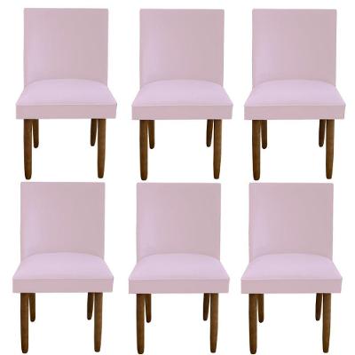 Kit 06 Cadeiras Para Sala De Jantar Tóquio Pés Palito Suede Rosa Bebê D'classe Decor