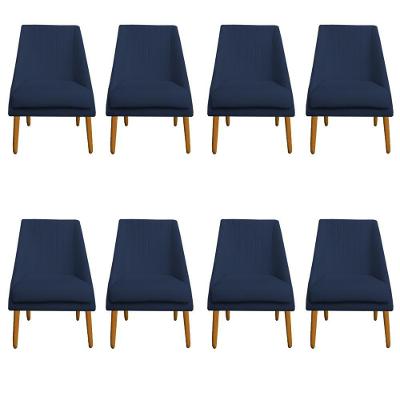 Kit 08 Cadeiras Para Sala De Jantar Ana Pés Palito Veludo Azul Marinho D'classe Decor