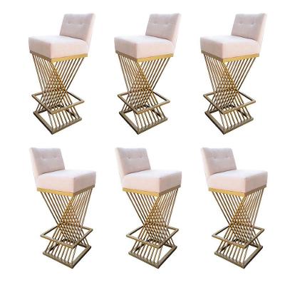 Kit 06 Banquetas Luma Base De Ferro Sued Bege D'classe Decor