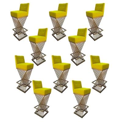 Kit 10 Banquetas Luma Base De Ferro Sued Amarelo D'classe Decor