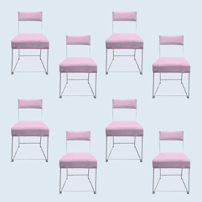 Kit 08 Cadeiras Atena Base De Ferro Maciço Prata Suede Rosa Bebê D'classe Decor