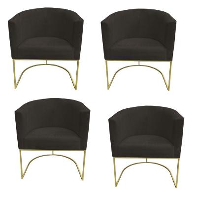 Kit 04 Poltronas Paola Base De Ferro Sued Marrom D'classe Decor