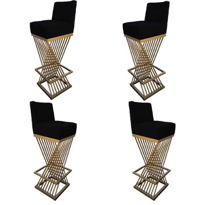 Kit 04 Banquetas Luma Base De Ferro Sued Preto D'classe Decor